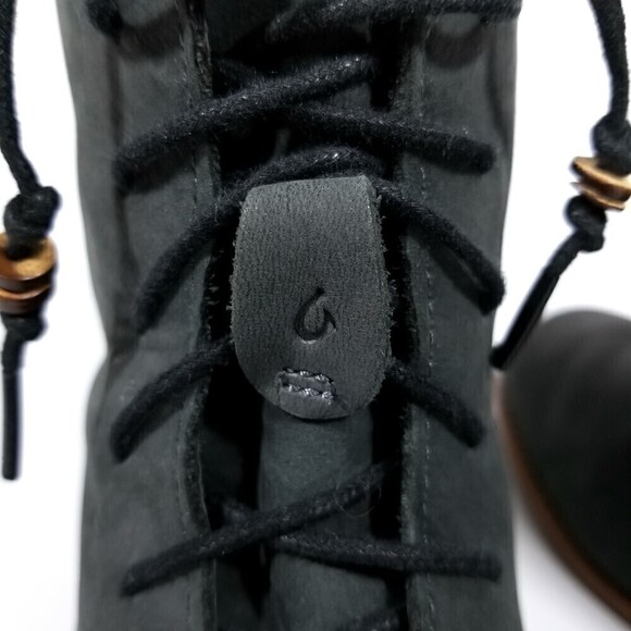 Olukai 'O Laila Leather Low Lace Up Fold Down Ankle Boots Boho Grunge 90s Y2k 7 - Picture 6 of 11